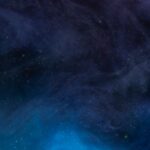 Swirling dark blue and purple cosmic background with scattered stars and faint wisps of light.