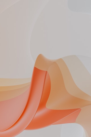 Abstract flowing shapes in soft orange and peach tones against a light gray background, creating a smooth, layered effect.